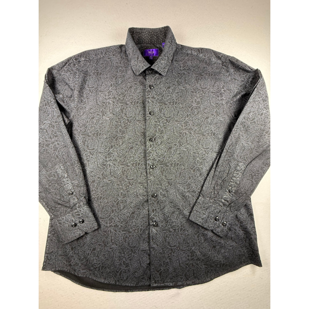 Tallia Paisley Print Long Sleeve Button-Down Shirt Men’s XL 17½ Gray Cotton